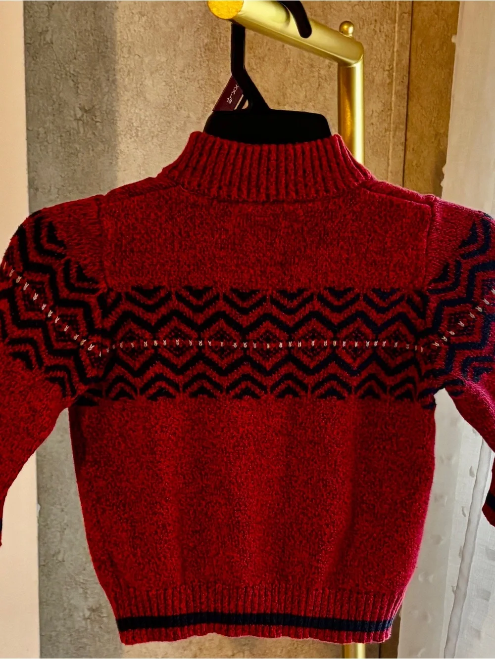 OshKosh B’gosh Boys 3T Red Fair Isle Button Mock Neck Sweater Cozy Knit